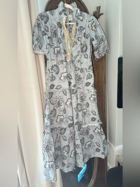 Victoria Dunn Light Blue Floral Tiered Maxi Dress